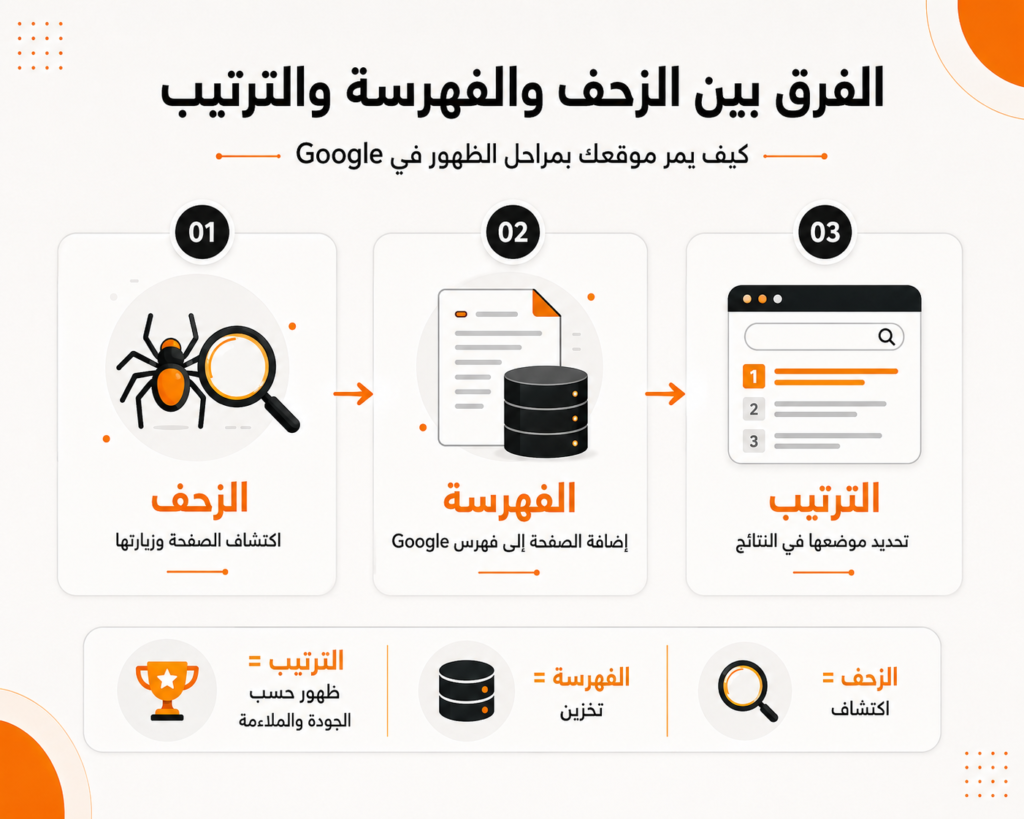 الفرق بين زحف Google وفهرسة الصفحة وترتيبها في نتائج البحث