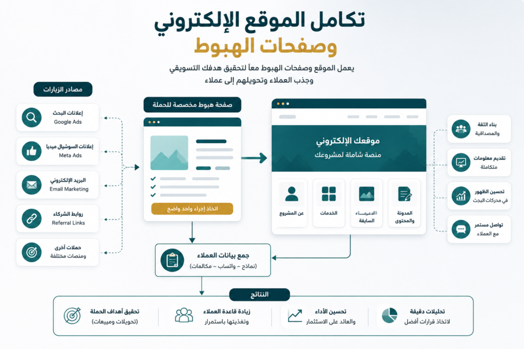 تكامل الموقع الإلكتروني وصفحات الهبوط ضمن رحلة العميل