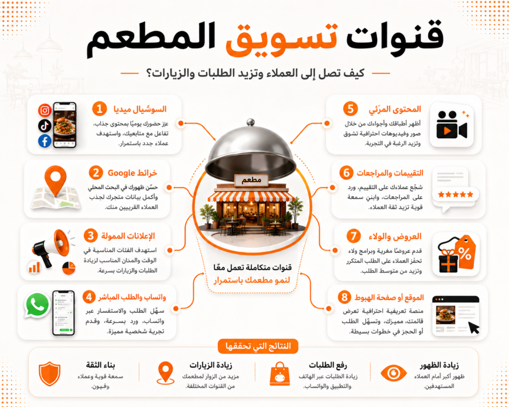 قنوات تسويق المطاعم عبر السوشيال ميديا وGoogle Maps والإعلانات